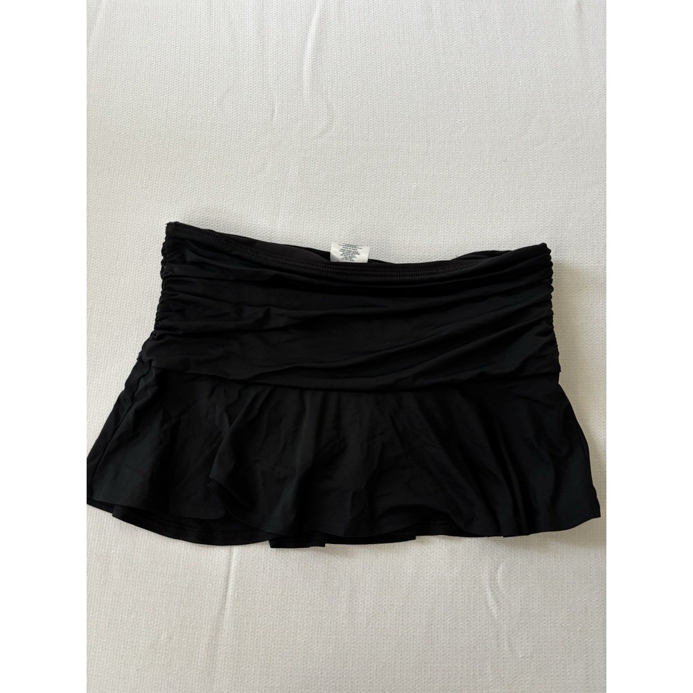 LANDS END Shirred MINI SKIRT Bikini SWIM BOTTOM Black Size 2 W/attached Panty